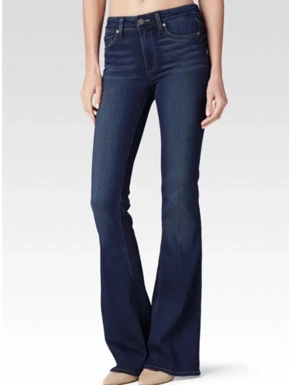 Paige High Rise Bell Canyon Flare Leg Dark Indigo Wash Jeans Women's size 28